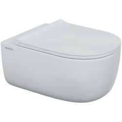 Унитаз подвесной Berges Ego XL, белый, горизонтальный (в стену) выпуск, с сиденьем микролифт, дюропласт, безободковый, под скрытый бачок