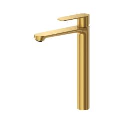 Смеситель для раковины Cezares Stylus однорычажный, высокий, длина излива 180 мм, неповоротный, керамический, нержавеющая сталь, цвет брашированное золото, без донного клапана