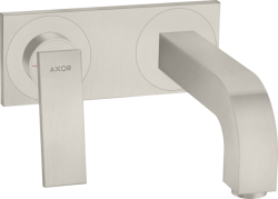 Смеситель для раковины Axor Citterio, однорычажный с рычаговой рукояткой, настенный/встраиваемый, скрытого монтажа, фиксированный излив, длина излива 22 см, керамический, латунь, цвет под сталь, с панелью