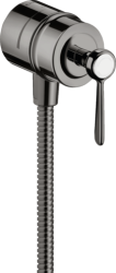 Шланговое подсоединение Axor Montreux Fixfit Stop, размер 6х6 см, цвет полированный черный хром, круглое, латунное, с клапаном обратного тока, с запорным вентилем, с рычаговой рукояткой, подключение для душевого шланга