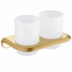 Стакан двойной ABBER Nord для зубных щеток, с держателем, настенный, нержавеющая сталь/стекло, в ванную, цвет матовое стекло/золото матовое AA1557G