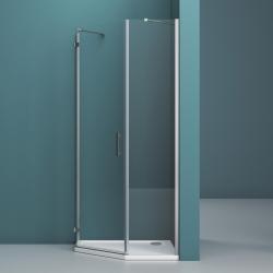 Душевой уголок BelBagno Kraft, 80х80 см, без поддона, пятиугольный, угловой, стекло прозрачное, (без сифона) без крыши, левосторонний/левый, распашной, стеклянный, алюминиевый профиль (хром)
