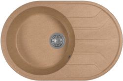 Мойка кухонная BAMBOO Лиана 760, 50х76х19,7 см, встраиваемая сверху, литьевой мрамор, овальная, цвет терракота, отверстие под смеситель отмечено с лицевой стороны, с крылом, слив-перелив, врезная в столещницу