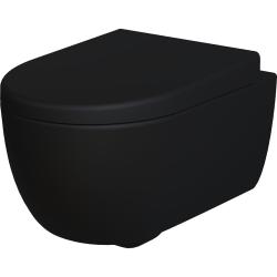 Унитаз подвесной Ambassador Abner, черный матовый, горизонтальный (в стену) выпуск, с быстросъемным сиденьем микролифт (толстое), дюропласт, безободковый, антивсплеск, под скрытый бачок