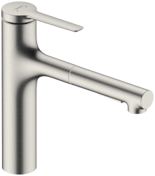 Смеситель для кухни/мойки Hansgrohe Zesis M33, 160 sBox lite 2jet, однорычажный, керамический, с поворотным/вытяжным изливом, длина 23,1 см, латунь, цвет под сталь