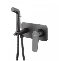Смеситель с гигиеническим душем Lemark Bronx, встраиваемый, однорычажный, керамический, без излива, с гибким шлангом/лейкой, латунь, цвет черный