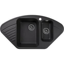 Мойка GranFest QUARZ 14, две чаши, 92,7х49,7 см, врезная, кварц, угловая, цвет черный, с отверстием под смеситель, слив-перелив, с крылом, для кухни Мойка GranFest QUARZ 14, две чаши, 92,7х49,7 см, врезная, кварц, угловая, цвет черный, с отверстием под смеситель, слив-перелив, с крылом, для кухни