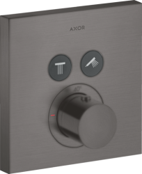 Смеситель для душа Axor ShowerSelect, термостатический, скрытого монтажа, 2 потребителя, настенный, без излива/шланга/лейки, квадратный, латунный, цвет шлифованный черный хром, с термостатом