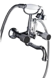Смеситель для ванны/душа Boheme Royal Cristal Black, двухвентильный, настенный, керамический, поворотный, длина излива 215 мм, латунь, цвет хром