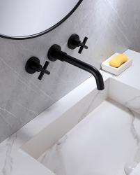 Смеситель для раковины/умывальника ABBER Wasser Kreis скрытого монтажа, двухвентильный, округлый, неповоротный, длина излива 200 мм, латунь, цвет черный матовый