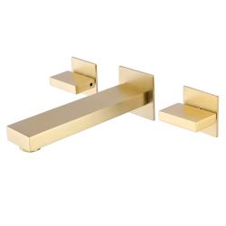 Смеситель для раковины/умывальника ABBER Daheim настенный/скрытого монтажа, двухвентильный, неповоротный, длина излива 183 мм, латунь, цвет матовое золото AF82122G