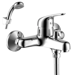 Смеситель для ванны/душа Rossinka, однорычажный, настенный, керамический, неповоротный, с коротким изливом 163 мм, латунь, цвет хром, для ванной