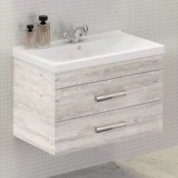 Тумба с раковиной Comforty Никосия 80П, 80х53х45 см, подвесная, 2 выдвижных ящика, ЛДСП/МДФ, прямоугольная, цвет- дуб белый/раковина Fest 80, прямоугольная, цвет белый, встраиваемая