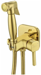 Смеситель с гигиеническим душем Lemark Solo, встраиваемый, однорычажный, керамический, без излива, с гибким шлангом/лейкой, латунь, цвет золото