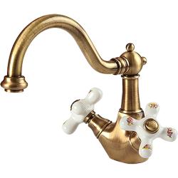Смеситель для раковины Migliore Provance, двухвентильный, излив короткий, поворотный, длина 190 мм, керамический, латунь, цвет бронза/с декором