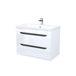 Тумба c раковиной IDDIS Ray, 815х455х610 мм, подвесная, 2 выдвижных ящика, МДФ/санфарфор, раковина накладная, прямоугольная, цвет белый глянцевый, отверстие под смеситель RAY80W0i95K