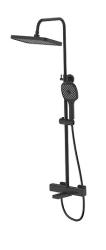 Душевая система Esko STT3054Black с термостатом, 850-1450 мм цвет черный, комплект: однорычажный смеситель/излив/тропический душ (с верхней лейкой)/лейка/стойка/шланг, латунь/нержавеющая сталь/пластик