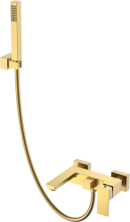 Смеситель для ванны/душа Boheme Qubic, однорычажный, настенный, керамический, неповоротный, длина излива 185 мм, латунь, цвет золото матовое