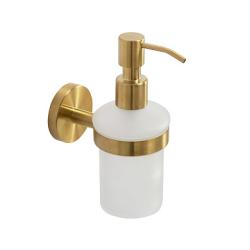 Дозатор Cezares Relax для жидкого мыла, настенный, нержавеющая сталь/матовое стекло, цвет брашированное золото, для ванной, на стену