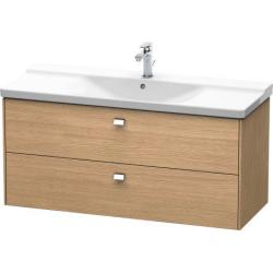 Тумба под раковину Duravit Brioso, 122х47,9х56,1 см, подвесная, 2 выдвижных ящика, ДСП, цвет: дуб европейский/хром, шкафчик навесной, механизм доводчика, прямоугольная, правая/левая, в ванную комнату