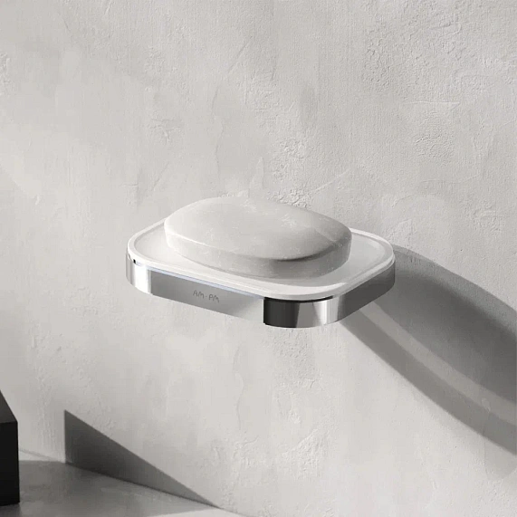 Мыльница настенная AM.PM Func, цвет: хром, металл/стекло, прямоугольная, для душа/ванны/мыла, в ванную комнату, под мыло, мыльница, на стену