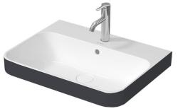 Раковина DURAVIT Happy D.2 Plus 60х46х19,5 см, накладная, прямоугольная, санфарфор, цвет белый/антрацит матовый, 1 отверстие под смеситель, слив/перелив
