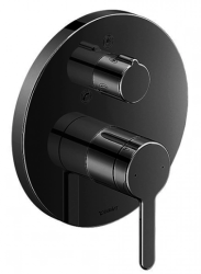 Смеситель для ванны Duravit C.1 однорычажный, 17х17 см, скрытого монтажа, настенный/встраиваемый, круглый, латунный, без излива, керамический, цвет черный матовый, без душевого шланга/лейки