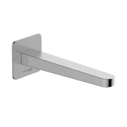 Излив WasserKRAFT Tauber, для ванны, настенный, латунь, цвет: никель, с аэратором, l-образный, длина излива 222 мм, встраиваемый/встроенный, для смесителя/ванны/ванной/душевой, без смесителя, фиксированный