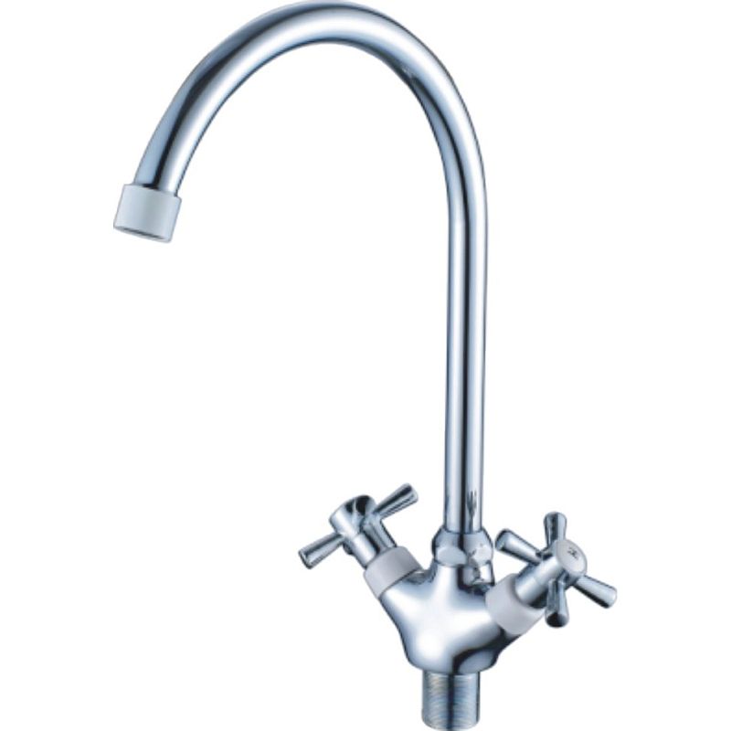 Смеситель для кухни/мойки HAIBA CRON двухвентильный, поворотный, длина 200 мм, силумин, цвет хром/белый