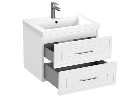 Тумба под раковину Cersanit CLASSIC 60 для COMO 60, подвесная, цвет белый матовый, 2 выдвижных ящика, прямоугольная