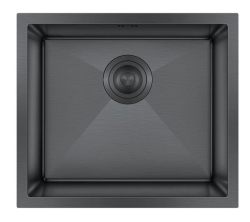 Мойка кухонная Hoffger 5044 врезная, Black (черная) 500х440х220 мм нержавеющая сталь, с PVD покрытием, без крыла, слив-перелив