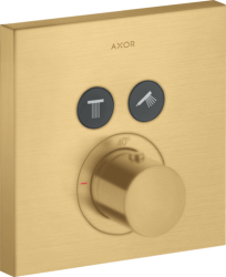 Смеситель для душа Axor ShowerSelect, термостатический, скрытого монтажа, 2 потребителя, настенный, без излива/шланга/лейки, квадратный, латунный, цвет шлифованное золото, с термостатом