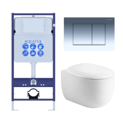 Комплект унитаза с инсталляцией Aquatek Альтаир (Сет) c сиденьем микролифт, с клавишей смыва (кнопкой, клавишей двойного смыва) хром, комплект крепления