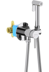 Смеситель с гигиеническим душем Aquatek Европа встраиваемый, однорычажный, керамический, без излива, с гибким шлангом/лейкой, латунь, цвет хром