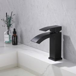 Смеситель для раковины/умывальника ABBER Wasserfall однорычажный, квадратный, неповоротный, длина излива 160 мм, латунь, цвет черный матовый