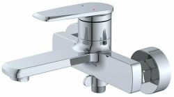 Смеситель для ванны/душа Aquanika Simple, однорычажный, настенный, керамический, неповоротный, с коротким изливом 160 мм, латунь, цвет хром, для ванной
