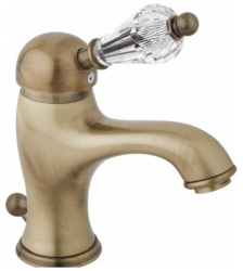Смеситель для раковины Cezares Vintage, однорычажный, низкий, длина излива 110 мм, неповоротный, керамический, латунь, цвет бронза, с донным клапаном