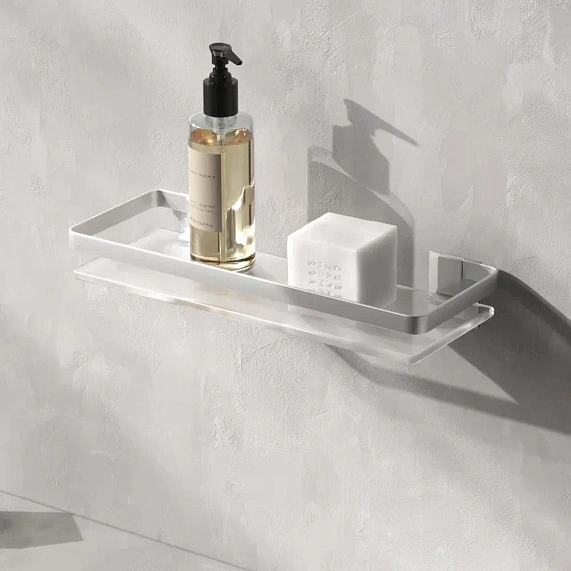 Полка стеклянная AM.PM Sense L, одинарная, настенная, алюминий/стекло, форма прямоугольная, цвет: серебро, в ванную/туалет/душевую кабину