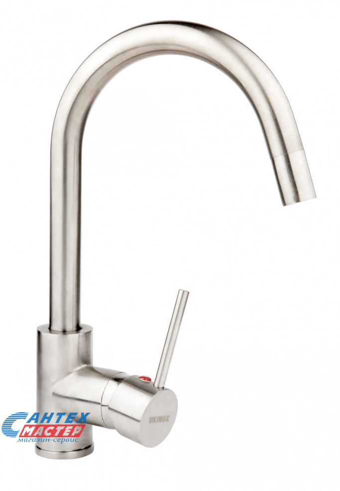 Смеситель для кухни/мойки Ukinox однорычажный, керамический, с поворотным изливом, длина 205 мм, латунь, цвет нержавеющая сталь, кухонный, вертикальный, кран, комплект, сантехника, водопроводные, размер, характеристики, высота, расстояние