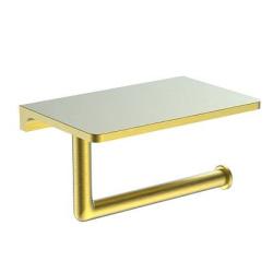 Держатель для туалетной бумаги Raglo R320.03.03 без крышки, с полочкой для телефона, цвет сатин золотой, настенный, латунь, форма прямоугольная, для туалета/ванной