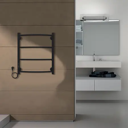 Полотенцесушитель электрический Azario VERONA 500/600, 4 секции, форма лесенка, цвет черный, электрический. 70-200 Вт. расположение диммера слева, с вилкой, нержавеющая сталь