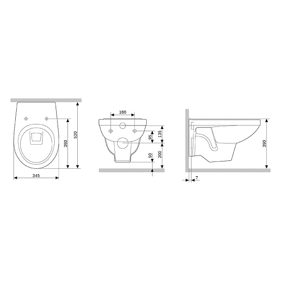 Унитаз подвесной Damixa Jupiter, цвет белый, горизонтальный (прямой, в стену) выпуск, санфарфор, с сиденьем микролифт, быстросъемное, дюропласт, под скрытый бачок