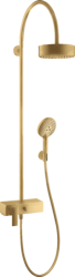Душевая система Axor Citterio Showerpipe 180 1jet, высота 115,1 см, цвет: шлифованное золото, комплект: верхний душ/ручной душ/однорычажный смеситель для душа/шланг для душа/держатель для душа, наружного монтажа, настенная, латунная