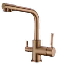 Смеситель для кухни/мойки EMAR, с подключением фильтра питьевой воды, однорычажный, керамический картридж, высокий, с поворотным изливом, длина излива 189 мм, латунь, цвет медь
