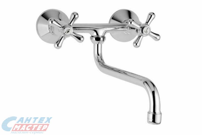 Смеситель для кухни/мойки Mofem Treff 301 двухвентильный, резиновый, с поворотным изливом, длина 200 мм, латунь, цвет хром, кухонный, хромированный, 142-0010-01