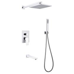 Душевая система ABBER Weiss Insel, встраиваемая, цвет белый хром, комплект: однорычажный, смеситель/излив/тропический душ (с верхней лейкой)/лейка/шланг, внутренний (скрытый) монтаж