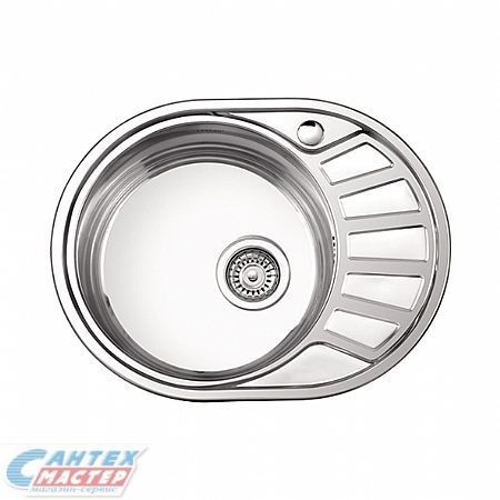 Мойка Ledeme 57х45х18 см, толщина 0.8 мм, с правым крылом, врезная, нержавеющая сталь, овальная, цвет матовая, с отверстием под смеситель, слив-перелив/сифон 3 1/2", для кухни