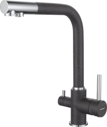 Смеситель для кухни/мойки GranFest, с подключением фильтра для питьевой воды, однорычажный, керамический картридж, высокий, с поворотным изливом, длина 218 мм, латунь, цвет графит