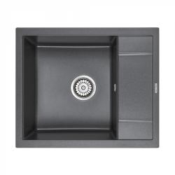 Мойка кухонная Paulmark OPTIMUM, 60х50х20 см, врезная, кварцевый композит, прямоугольная, цвет графит, без отверстия под смеситель, без крыла, слив-перелив, врезная в столещницу, для кухни