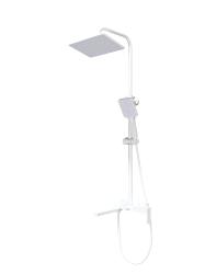 Душевая система Knotlor Stable, высота 1200 мм, цвет белый матовый, комплект: однорычажный смеситель/излив/тропический душ (с верхней лейкой)/стойка/лейка/шланг, наружного монтажа